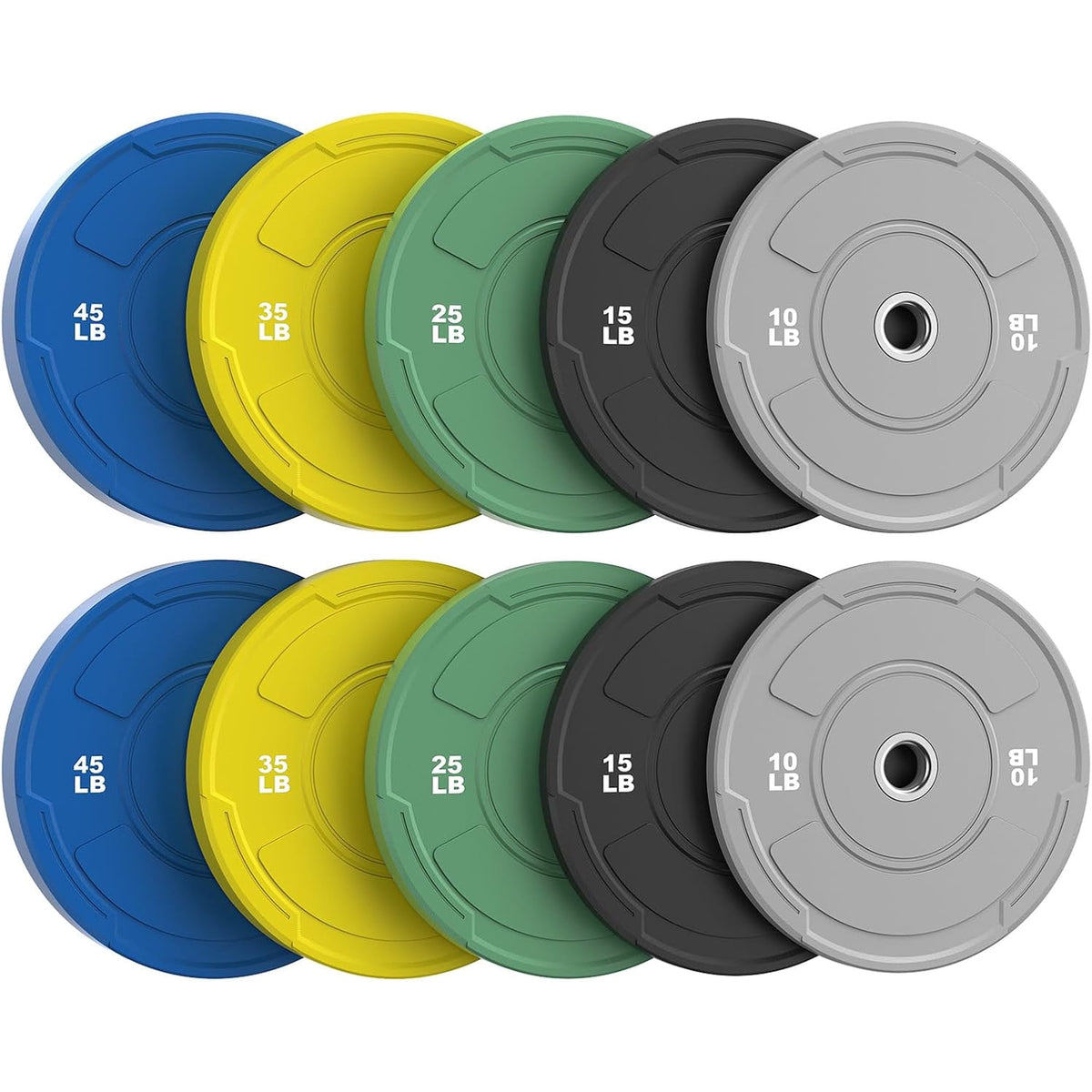 2-Inch Olympic Bumper Plates Set, 10Pcs(each pair 10,15,25,35,45 lb) Colored Virgin Rubber Weight Barbell Plates for Strength Training, Home Gym Weightlifting