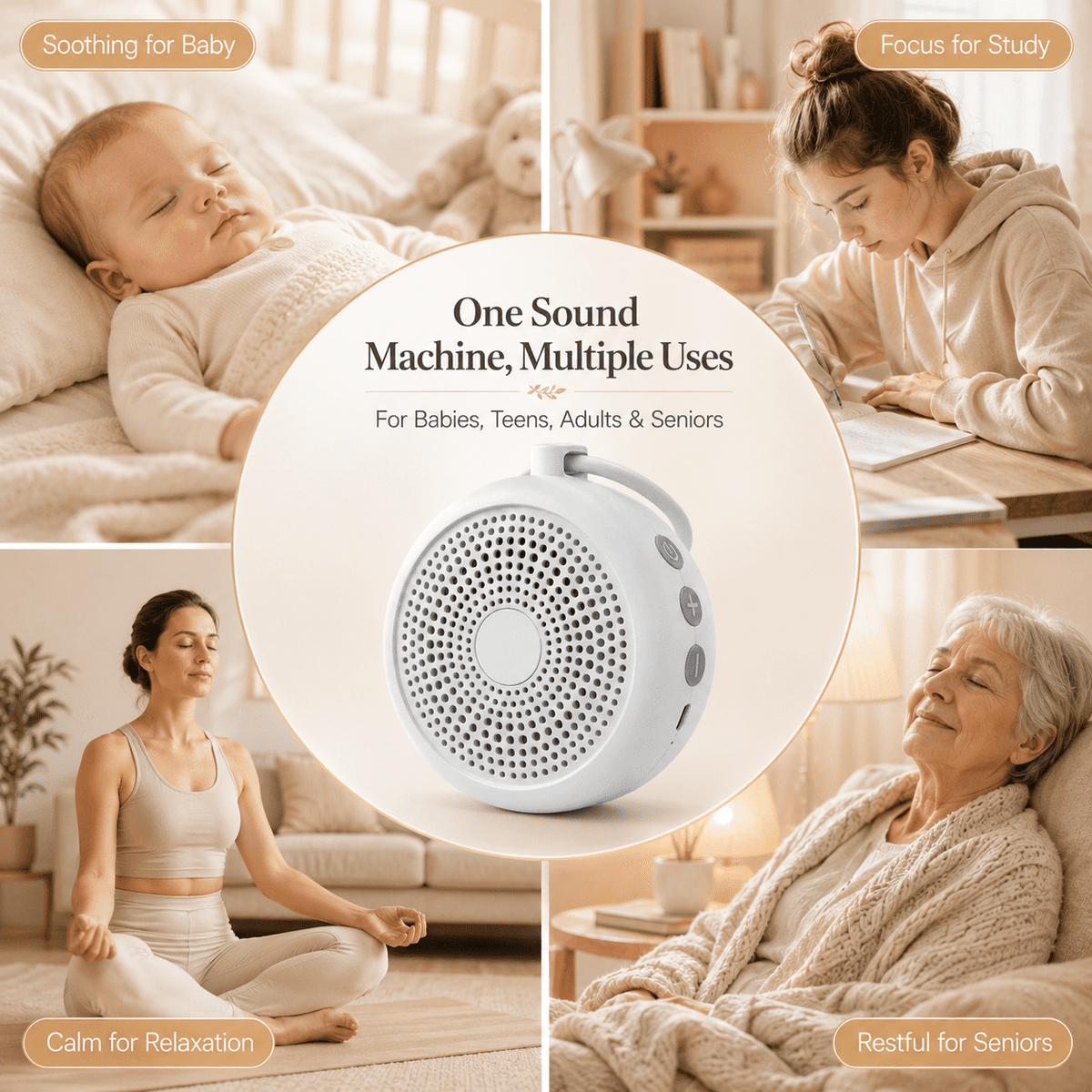 Radsen Portable Sound Machine, White Noise Machine for Baby Adults, 29 Soothing Sounds for Sleep, Child Lock & 60Hrs Playtime, 30 Volume Control– for Home, Office Privacy, Meditation, Registry Gift