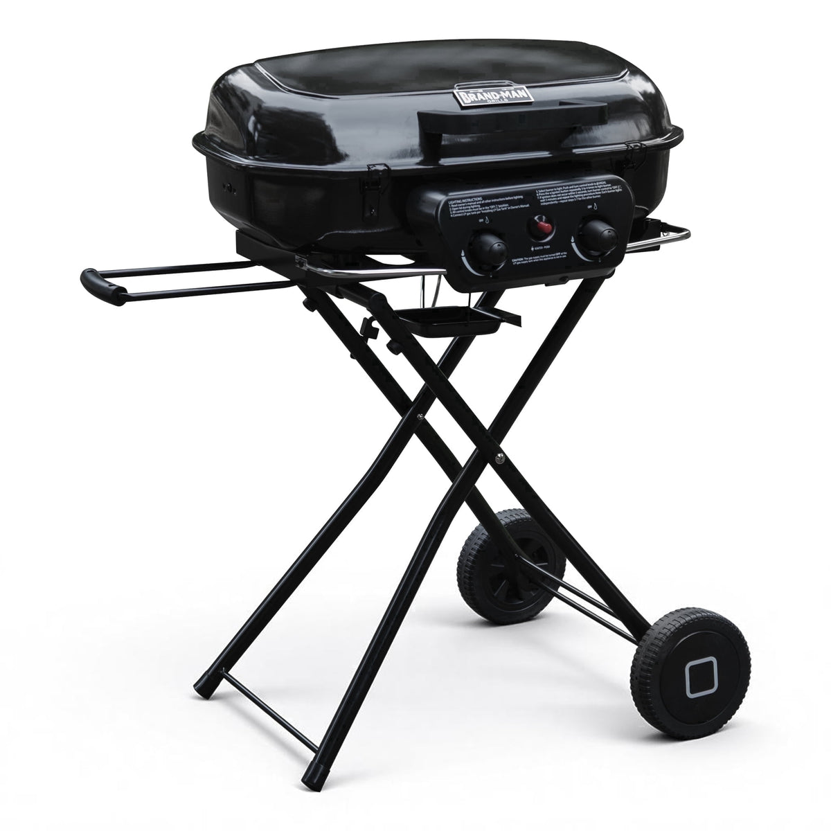 Brand Man Portable 2-Burner Camping Propane Gas Grill, Enameled Foldable BBQ with Griddle for Outdoor Cooking, Green