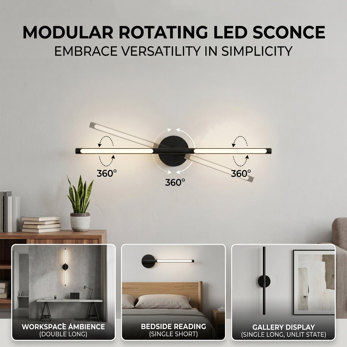 EZBY Battery Operated Wall Sconce, 5000mAh Wireless Rechargeable LED Wall Light with Remote, 360 Degree Rotatable Magnetic Base, 3 Color Dimmable Modern Lamp for Bedroom