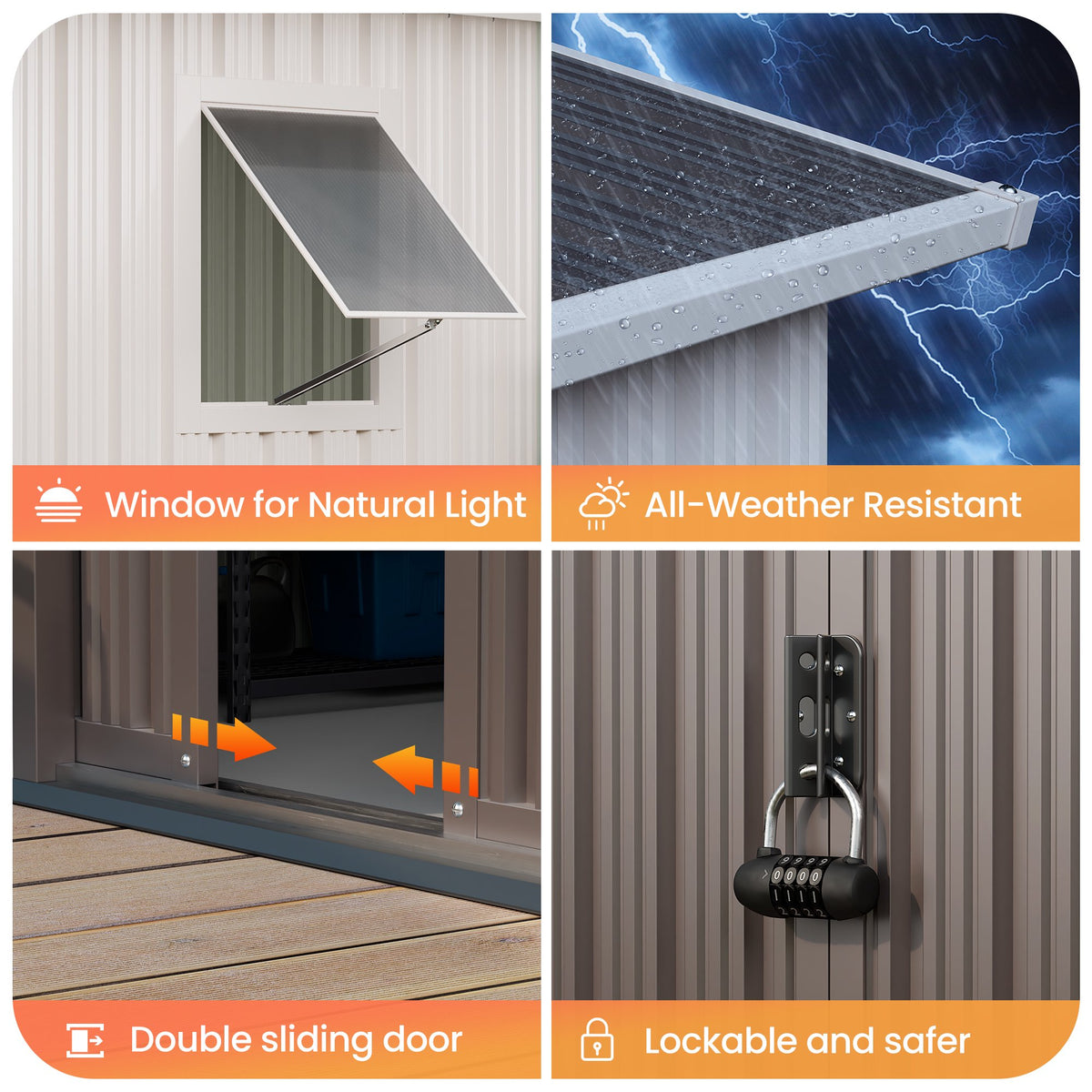 6x8 Outdoor Steel Storage Sheds, Metal Tool Outdoor Shed with Windows& Air Vent&Gloves,for Backyard,Garden,Lawn,Creamy White